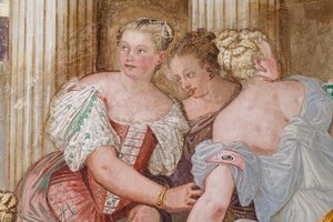 Kvindefigur, detalje af Scipios nåde, kaminrummet, ca. 1560-65 (fresco)