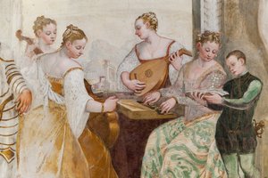 Ung dreng og hofdamer, detalje af The Concert, Main Hall, ca. 1570 (fresco) af Giovanni Antonio Fasolo