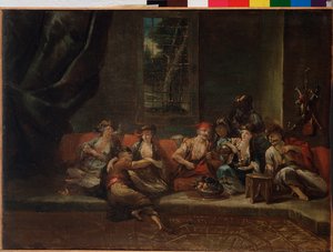 Harem, tyrkisk scene - olie på lærred