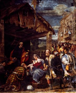 Tilbedelse af Magi, ca. 1530, af Pordenone (1483-1484 - 1539), fresko, Magiernes Kapel, Santa Maria di Campagna-kirken, Piacenza, Emilia-Romagna. Detalje. Italien