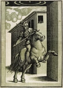 Marcus Curtius, ca. 1540 (chiaroscuro træsnit fra 3 blokke) af Giovanni Antonio Pordenone