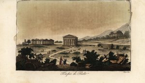 Udsigt over de gamle græske templer i Hera ved Paestum, Italien