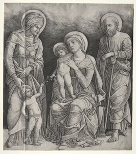 Hellig familie med St. Elizabeth og spædbarnet St. Johannes Døberen af Giovanni Antonio da Brescia