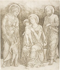Den hellige familie med spædbarnet Saint John af Giovanni Antonio da Brescia