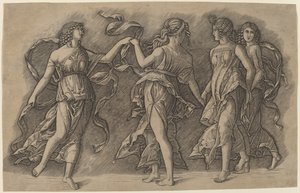 Fire dansende muser af Giovanni Antonio da Brescia, after Andrea Mantegna