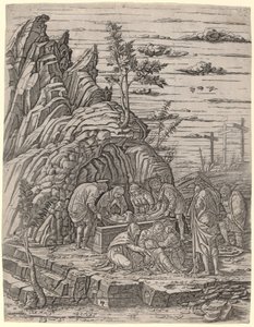 Begravelsen med tre Fugle af Giovanni Antonio da Brescia, after Andrea Mantegna