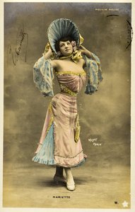 Postkort: Moulin Rouge - Portræt af Mariette, Music Hall-kunstner af Phillipe de Marlier