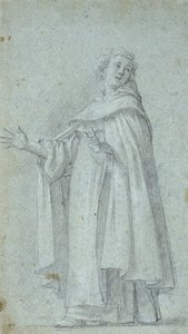 Studie af en stående dominikaner, ca. 1595 (sort kridt, forhøjet med hvidt, på blåt lagt papir) af Giovanni Baglione