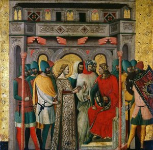 Saint Columba før kejser Aurelian Scener fra Saint Columbas liv, 1345-1350.