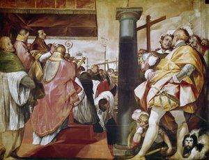 Quadroni de San Carlo: episode af Sankt Charles Borromees liv (1538-1584): opstilling af korset i Milano (Quadroni af Sankt Charles: Sankt Charles Borromeos liv og mirakler: opstilling af kors i Milano) Maleri af Cerano (Giovan) Battista Crespi) (156