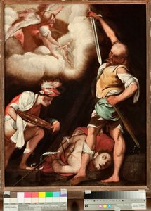 Johannes Døberens Dekollation En mand bryder sig om at tage hovedet af helgenen op og lægge det på et plateau (Beheading of St John Baptist) Maleri af Il Cerano (Giovan Battista Crespi) (1567/8-1632), Genes, Musei di Strada Nuova (inv n PB 2812)