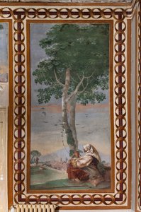 Gæstelogi, Rum i de landlige scener: "Landskab med en siddende bonde" af Giovanni Battista Tiepolo