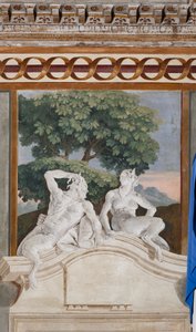 Gæstelogi, Rum i de landlige scener: monokrom fresko, der repræsenterer en satyr og en maenade af Giovanni Battista Tiepolo