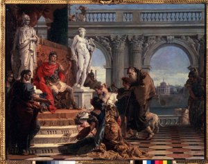 Maecenas præsenterer kunsten for Augustus. Caius Cilnius Maecenas (eller Mecene) (ca. 70 f.Kr.-8. f.Kr.) romersk politiker, der viede sin formue og indflydelse til fremme af kunst og breve blandt af Giovanni Battista Tiepolo