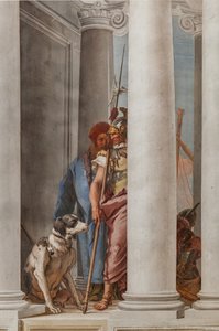Palazzina (lille bygning), indgangshallen: "Den græske flåde i Aulide", detalje, der repræsenterer en hund og en soldat af Giovanni Battista Tiepolo