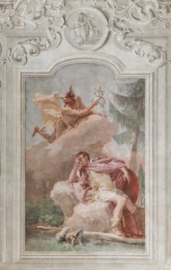 Palazzina (lille bygning), det tredje rum eller rum i Æneiden: "Æneas drømmer om Merkur, der beordrer ham til at forlade" af Giovanni Battista Tiepolo