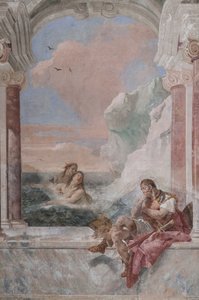 Palazzina: Ansicht des ersten Raums und seiner Fresken aus der Ilias: Achill in Tränen, während seine Mutter Thetis aus dem Meer auftaucht, um ihn zu trösten von Giovanni-Battista Tiepolo