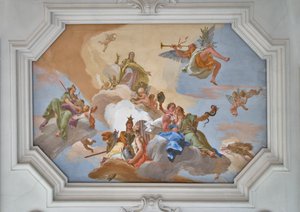 Triumf of Glory annonceret af Fame, der står blandt kardinaldyderne af Giovanni Battista Tiepolo