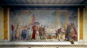 Kongen af Frankrig Henrik III (1551-1589) modtaget i Venedig af Federico Contarini i 1574 ved indgangen til villaen Mira. Maleri af Giovanni Tiepolo (1696-1770) af Giovanni Battista Tiepolo