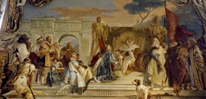 Investituren af Eveque Aroldo af Frederic I af Hohenstaufen (1122-1190) dit Frederic Barberousse, konge af Tyskland og germansk kejser fresco af Giovanni Battista (Giambattista) Tiepolo (1696-1770). 1700-tallets Palads i Würzburg (Würzburg) Tyskland af Giovanni Battista Tiepolo