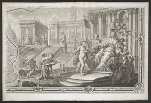 En kvindeskikkelse, der bliver kronet, fra New Plan of Rome, bragt frem i lyset af G. Nolli af Giovanni Battista (after) Nolli