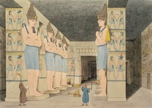 Udsigt over det indre af templet i Ybsombul, Nubien, opdaget af Giovanni Belzoni, indgraveret af Augustine Aglio (1777-1857) plade 48 fra `Plader Illustrative of the Researches in Egypt and Nubia,