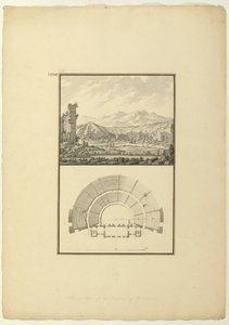 Udsigt og plan for Theatre of Hierapolis (nu Pamukkale), ca. 1750 (pen & blæk og vask på papir)