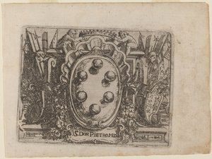 Dedikation til Don Pietro Medici fra "Bizzarie di vari Figure" af Giovanni Battista Bracelli