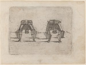 To kubiske figurer med hænderne på jorden af Giovanni Battista Bracelli