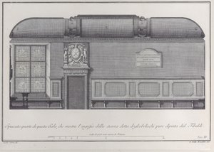 Plade 4: Tværsnit af Hallen af Instituttet i Bologna, med indgangen til r..., 1756.