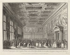 Modtagelse af dogen af udenlandske ambassadører i Sala del Collegio, 17631766.