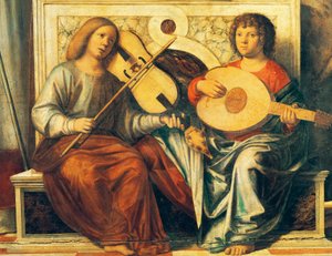 Keruber, der spiller på musikinstrumenter af Giovanni Battista Cima da Conegliano