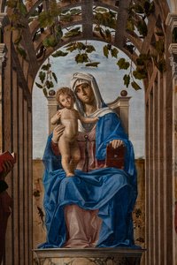 Tronet Madonna med Jesusbarnet mellem de hellige James og Hieronymus, detaljer af Giovanni Battista Cima da Conegliano