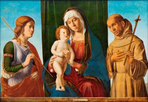 Madonna og barn mellem de hellige Ursula og Frans af Assisi, ca. 1495. af Giovanni Battista Cima da Conegliano