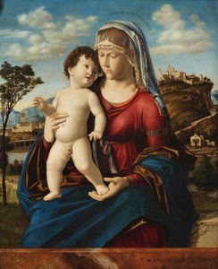 Madonna og barn i et landskab af Giovanni Battista Cima da Conegliano