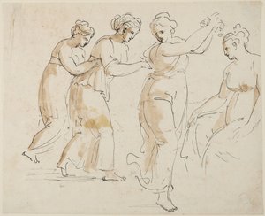 En siddende og tre dansende nymfer af Giovanni Battista Cipriani