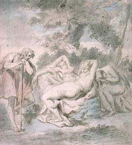 Cimon og Iphigenia: med to kvindelige ledsagere i et landskab af Giovanni Battista Cipriani