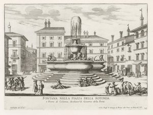 Fontæne af Pantheon på Piazza della Rotonda te Rom Springvand på Piazza della Rotonda (titel på objekt) Fontæner i Rom (serietitel) Fonteinen van Rome (serietitel) af Giovanni Battista Falda