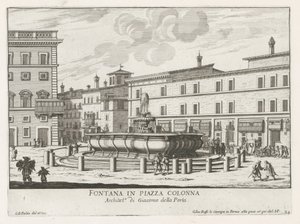 Fontein på Piazza Colonna te Rom Springvand på Piazza Colonna (titel på objekt) Fontæner i Rom (serietitel) Fonteinen van Rome (serietitel) af Giovanni Battista Falda