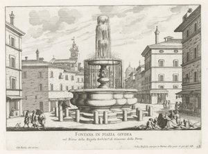 Fontein på Piazza Giudia te Rom Springvand på Piazza Giudea (titel på objekt) Fontæner i Rom (serietitel) Fonteinen van Rome (serietitel) af Giovanni Battista Falda