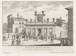 Fontein på Piazza Montecitorio te Rom Fontana a Monte Citorio (titel på objekt) Fontane di Roma (serietitel) Fonteinen van Rome (serietitel) af Giovanni Battista Falda