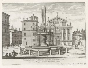 Fontein på Piazza Scossacavalli i Rom Springvand på Piazza di S. Giacomo Scossacavallo (titel på objekt) Fontæner i Rom (serietitel) Fonteinen van Rome (serietitel) af Giovanni Battista Falda