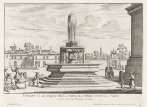 Fontein på Piazza del Popolo i Rom Springvand på Piazza della Porta del Popolo under spiret (titel på objekt) Fontæner i Rom (serietitel) Fonteinen van Rome (serietitel)