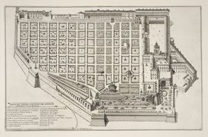 Pavehaven og Quirinalepaladset, fra Il Nuovo Teatro della Fabriche et Buildings in Perspective of Modern Rome, udgivet ca. 1665-69 (se også 172928) af Giovanni Battista Falda