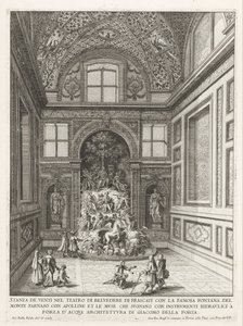 Vindenes værelse i de tuinen af ​​Villa Aldobrandini te Frascati Værelse til tyve i Belvedere Theatre i Frascati (...) (titel på objekt) Frascati-villaernes springvand (serietitel) Fonteinen van Frascati (serietitel) af Giovanni Battista Falda