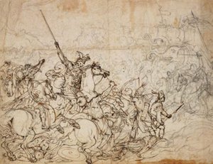 Kampscene med elefanter og orientalere af Giovanni Battista Foggini