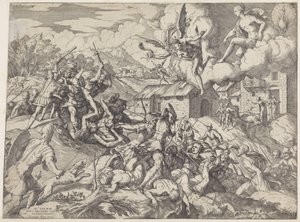 Soldater fra Æneas kæmper mod tjenere af kong Latinus
