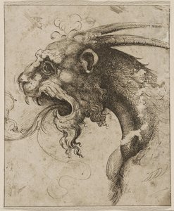 Hoved af en Chimera par Franco (kaldet Semolei) (pen, brunt indisk blæk på papir) af Giovanni Battista Franco