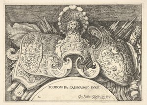 Plade 2: trofæer af romerske våben fra dekorationer over vinduerne på anden sal ..., 1656-58.