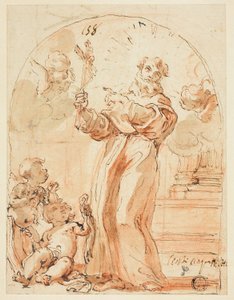 Stående franciskanerhelgen med krucifiks af Giovanni Battista Gaulli